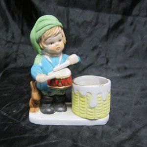 VTG 1978 CHRISTMAS LUVKINS BY JASCO HANDPAINTED PORCELAIN DRUMMERBOY CANDLE HOLD